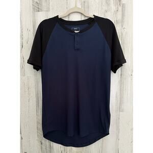 DKNY Mens Shirt Navy Black Raglan‎ Sleeve Henley Size Medium